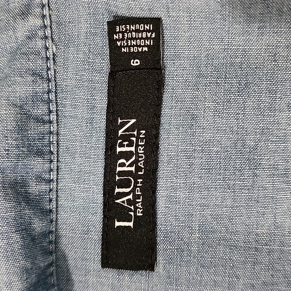 Lauren Ralph Lauren Black Label Dress Chambray Drawstring Waist Shirt Dress sz 6 - Picture 4 of 11
